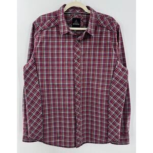 PrAna Mens Archer Red Gray Plaid Shirt Pearl Snap Button Down Large